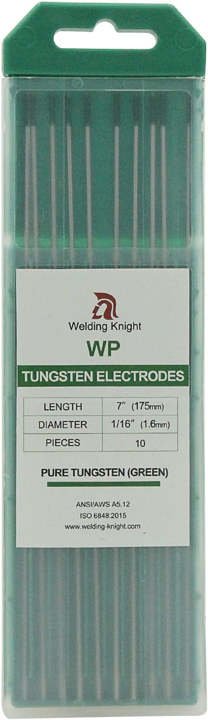 TIG Welding Tungsten Electrodes Pure Tungsten 1/16" x 7" (Green, WP) 10pk...