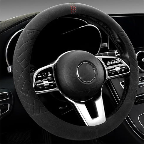 Car Suede Steering Wheel Cover, Non-Slip Protector for Auto Steering Wheel with Grid of The Correction Marker, Breathable Universal Automotive Acc...