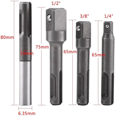 Impact Socket Set Hand Tools, SDS Plus Shank to 1/4" Hex Socket Adaptor, SDS Plus to 1/4" hex Socket, 1/4" Head, 3/8" Head,1/2" Head, Socket Adapt...