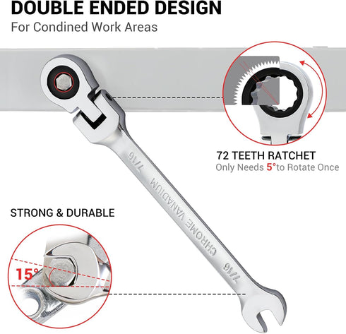 Pilida 1/2 Inch Ratcheting Combination Wrench 12 Point SAE Flex Head Gear Wrench Rachet Box End Spanner 72 Teeth Chrome Vanadium Steel...