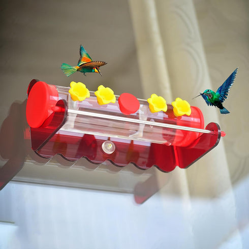 Hummingbird Feeder, Window Hummingbird Feeders with Long-Lasting Strong Suction Cups, 4 Ports Flower Bar Humming Bird Nectar Feeder, Ant & Leak Pr...