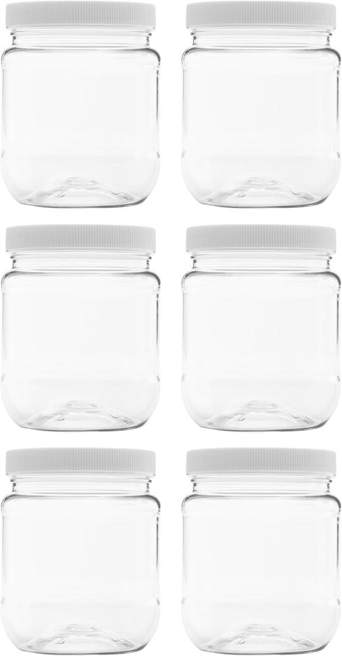 Plastic Storage Jars with Leak Proof Lids, BPA Free, Hand Wash Only (12oz Jar, 6PK)...