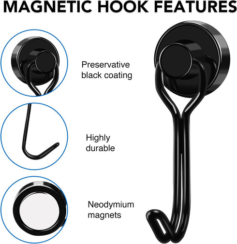 LOVIMAG Black Magnet Hooks, 25LBS Swivel Magnetic Hooks for Hanging, Strong Magnetic Hooks for Cruise Cabins,locker accessories, Refrigerator, Fri...