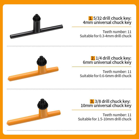 Drill Chuck Key Wrench, 6 Sizes Drill Press Chuck Key Replacement Drill Clamping Wrench Chuck Press Wrench Key for Electric Drill Clamping Tool of...