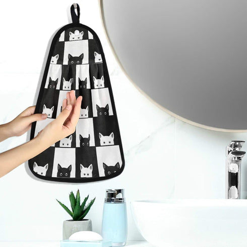 visesunny Black and White Cat Animal Kitchen Dish Towel with Hanging Loop Absorbent Hand Towel for Bathroom Cleaning and Drying Washcloth...