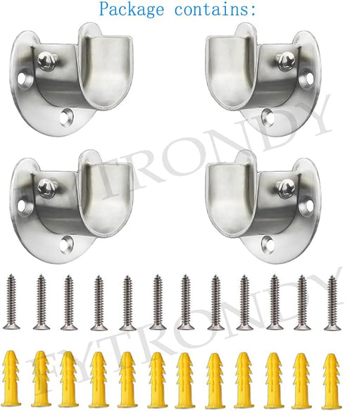 Stainless steel Wardrobe Closet Rod Bracket, U-Shaped Open type Socket bracket, Shower Curtain Rod Pole End Supports Sockets Flange (1-1/4 INCH, 4...