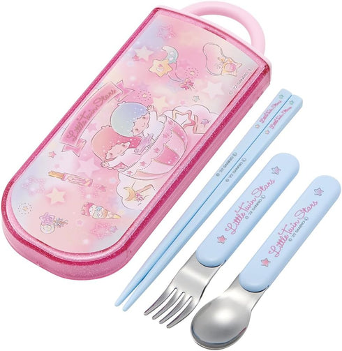Little Twin Stars Utensil Set - Includes Reusable Fork, Spoon, Chopsticks and Carrying Case - Authentic Japanese Design - Durable, Dishwasher Safe...