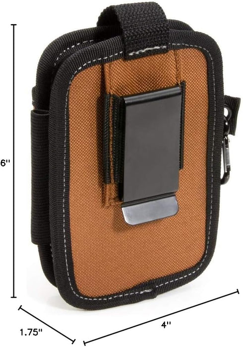 Dickies 2-Compartment Large Phone Pouch, Universal-fit Steel Clip for Tool Belt, Security Strap Over Phone, Carabiner for Quick-Clip Key Storage...