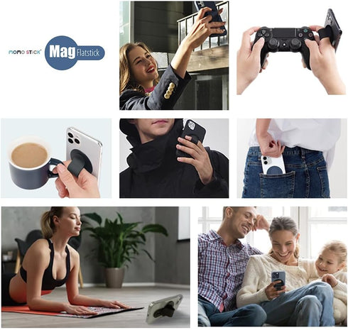 Momostick Mag-FLATSTICK, Magnetic Finger Grip with Stand, Phone Loop, and Finger Holder - iPhone Accessory Compatible with Most Smartphones - Matt...