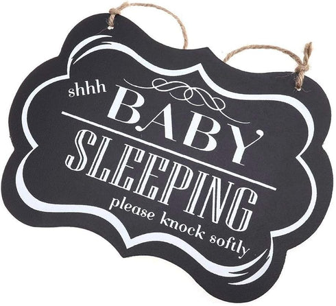 WINOMO Baby Sleeping Sign shhh BABY SLEEPING Please Knock Softly Wood Decorative Sign Nursery Hanging Plaque Baby Door Cot Sign...