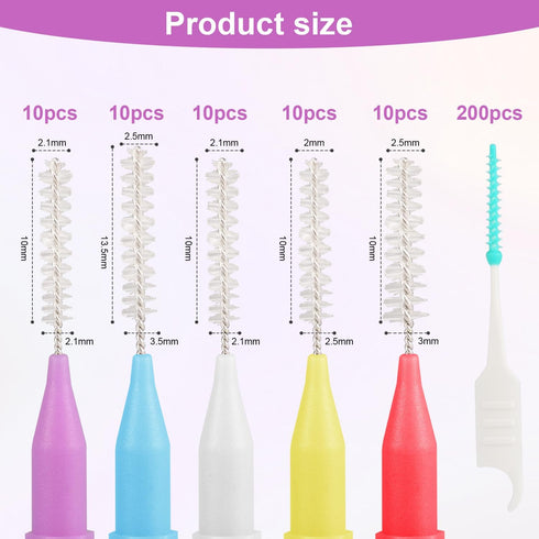 250pcs Interdental Brushes for Braces, 5 Colors Soft Bendable Braces Brushes Dental Teeth Flossing Head Disposable Hygiene Flosser Toothpick Tooth...