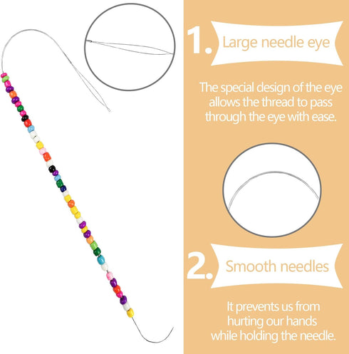 5 Pcs Bead Spinner Needles?Stainless Large Eye Curved Beading Needles?Clip-Style Beading Needles with Handle, for Beading Bracelet Necklace Jewelr...