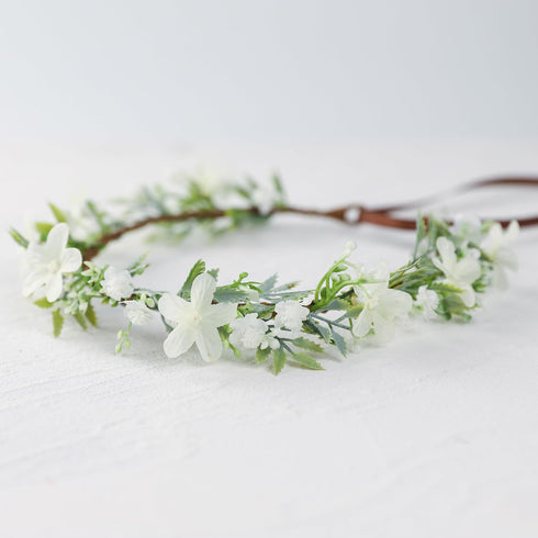 Handmade White Flower Crown Green Leaf Headband Floral Headpiece Fairy Hair Wreath Flower Hair Accessories for Girls Weeding Bride Cosplay Party...