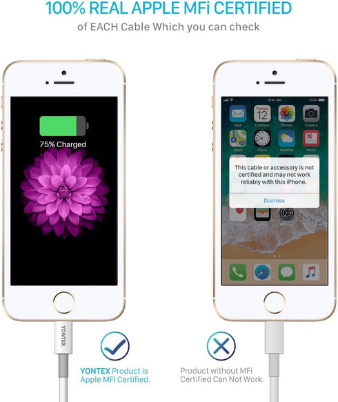 Lightning Cable, Smart Battery Health Defender, Apple MFi Certified, 6. 6 ft iPhone Cord Compatible with iPhone 12, 11, X, 8, 8 Plus, 7, 7 Plus, i...