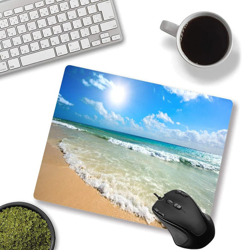 Custom Square Gaming Mouse Pad, Office Mouse Pad, Beach Ocean Wave Anti-Slip Rubber Base Mouse Pad for Desktop Computer and Laptop Mouse Pad...