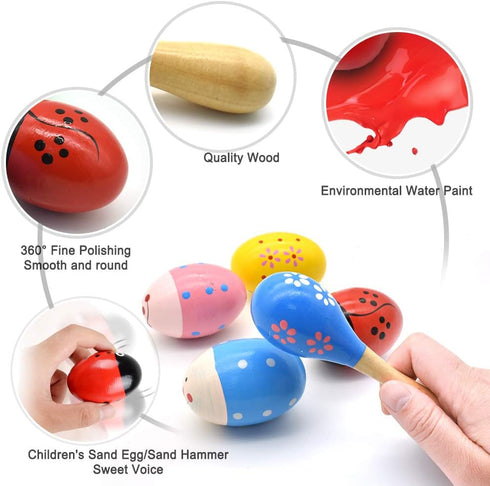 Wooden Easter Eggs Shakers Toys, Maracas Kids Hand Percussion Shakers Percussion Musical for Party Favors Kids Easter Basket Stuffers, 4 Pack East...