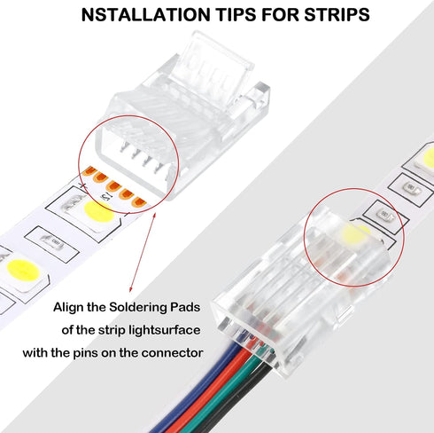 RGB LED Light Strip Connectors 20 Waterproof LED Adapter Connectors Transparent Solderless LED Light Strip Connectors for Strip Light Unwired Gapl...