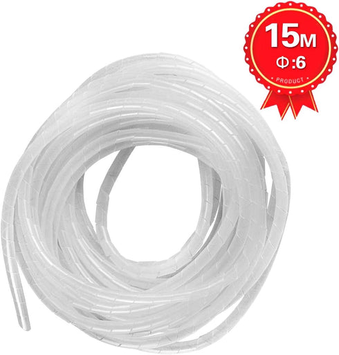 50Ft XHF 1/4" Clear Spiral Cable Wrap 6mm(Wrapping Range:4mm-50mm) Spiral Wire Wrap Cord for Computer Electrical Wire Organizer Sleeve Hose RoHS...