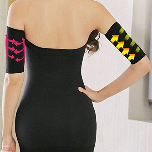 2-in-1 Women's Elastic Compression Arm Sleeves - Slimming Shapers for Weight Loss & Sport Fitness, Black + Nude...