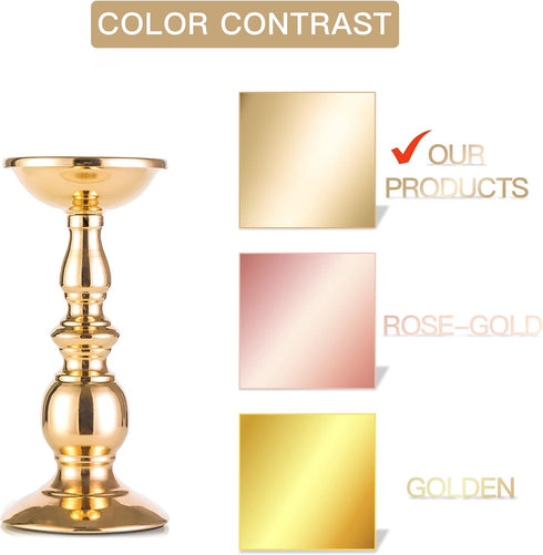 Set of 2 Gold Candlestick Metal Pillar Candle Holders, Flameless Candlestick Holders Stand Centerpieces Decoration Ideal for Weddings, Special Eve...