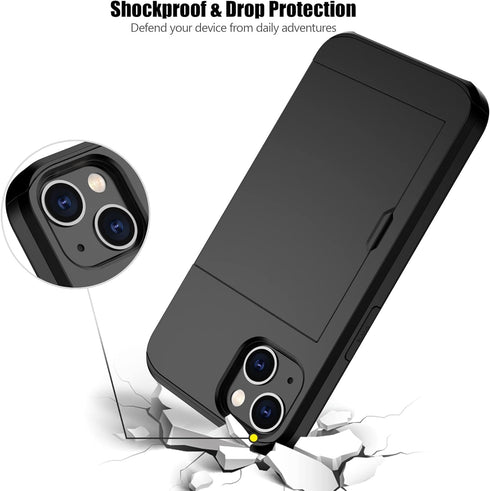 Nvollnoe Compatible with iPhone 15 Case with Card Holder Heavy Duty Protective Dual Layer Shockproof Hidden Card Slot Slim Wallet Phone Cover for ...