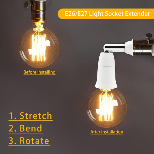 E26/E27 Light Socket Extender, 4.5 Inch Extension,Adjustable Vertical 90°Horizontal 360°, 100V - 250V, Max 150W, Medium Screw Base Light Converter...