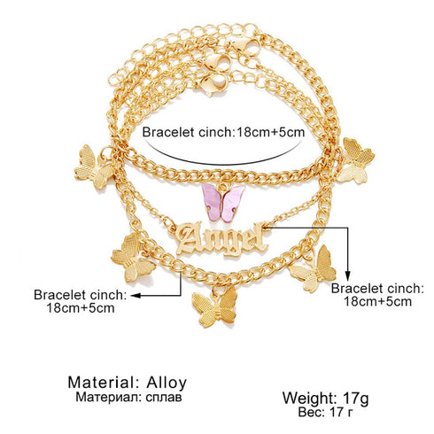 Blistar 3PCS Boho Layered Butterfly Tassel Anklets Gold Angel Ankle Bracelet Charm Bohemia Dainty Pendant Foot Jewelry Chain for Women...