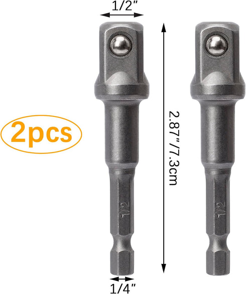 OIIKI 2 Pack 1/4 inch Square Socket Adapter Bit Set, Hex Impact Driver Power Bits, Extension Socket Adapter for Automotive DIY-1/4 Hex Shank...
