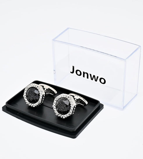 Octagon Black Obsidian Gemstone Men's Cufflinks In Gift Case Silver / 14K Gold Plated Cufflinks for Men Jewelry for Wedding Party Business Birthda...