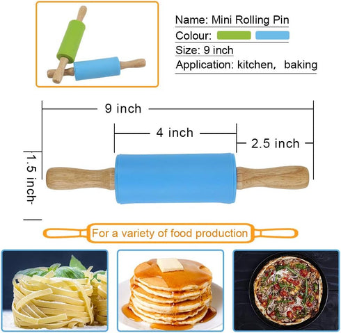Koogel 9 Inch Mini Kids Rolling Pin, 2 Pcs Small Rolling Pin Handle for Home Kitchen Children Cake...