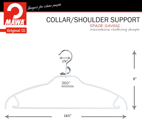 Mawa by Reston Lloyd Silhouette Ultra-Thin Series, Non-Slip Space Saving Shirt Hanger with Pant Bar & Skirt Hooks, Style 42/FTU, Pack of 2, White...
