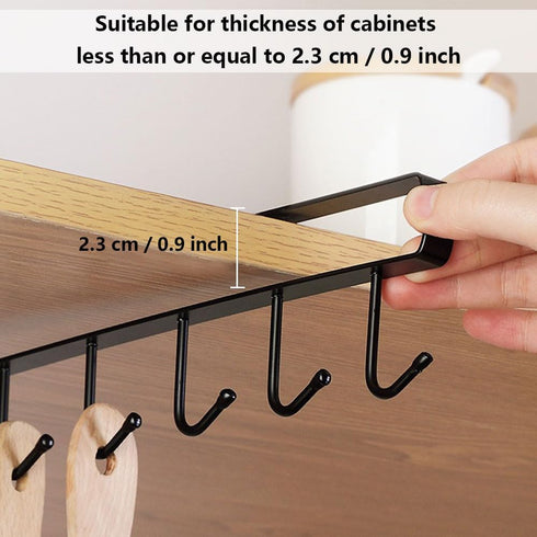 2 Pack Storage Mug Hooks Rack Under Cabinet Each with Fixed Sticker, 6 Hooks Cup Holder Hanger, Ties Belts Scarf Hanging Hook Rack, Mug Hook Hange...