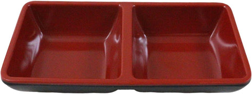 Ebros Red And Black Melamine Traditional Design Condiments Ketchup BBQ Soy Sauce Dipping Bowl or Dish With Divider 2 Partition Compartments Housew...