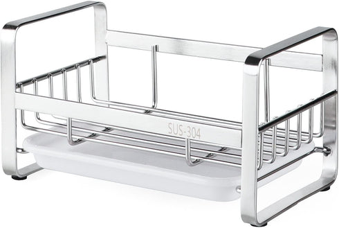 HULISEN Kitchen Sink Sponge Holder, 304 Stainless Steel Kitchen Soap Dispenser Caddy Organizer, Countertop Soap Dish Rack Drainer with Removable D...