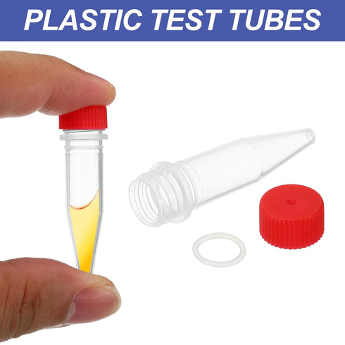PATIKIL 1.5ml Plastic Cryogenic, 200Pcs Cryogenic Vial Screw Top Frozen Test Tube for Lab Laboratory Science, Red Cap...