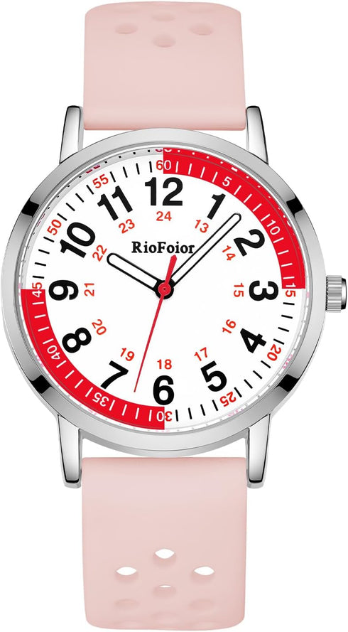 Nurse Watch for Nurse,Nursing Student,Medical Professionals,Doctors,with Pulsometer,Second Hand and 24 Hour,Soft Breathable Pink Silicone Band.Eas...