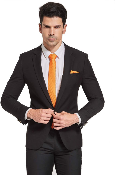 Orange Tie Men Women Skinny Tie Slim Tie Stripe Tie with Hanky Waterproof Oilproof Tie-Orange...