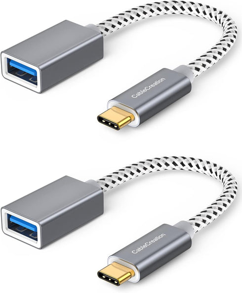 CableCreation 2-Pack USB3.1 USB Female to USB C Adapter 0.5FT/0.15m, USB C to USB A Female Adapter, Braided OTG 5Gbps Data, USB A to C Cable for M...