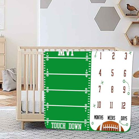Baby Age Blanket, Personalized Holiday Blanket for Newborn Baby Shower, Rugby Photography Background Prop for Neutral Newborn Baby, Baby Boy and G...