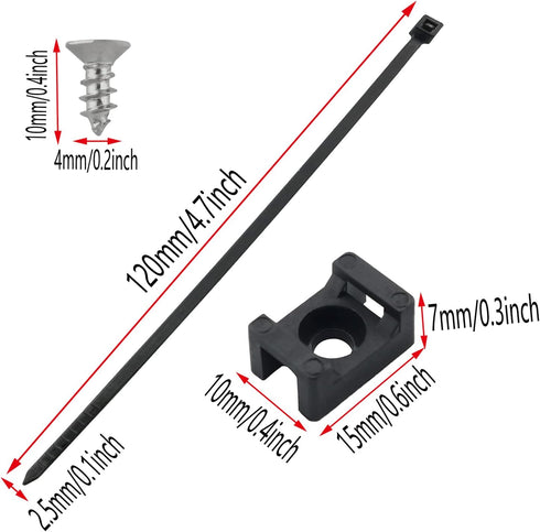 Saddle Type Mounts Base with 4.7inch Cable Ties and Tapping Screw ZZLZX 50 Sets 4.7 Inch Black Cable Zip Ties and Wire Cable Clips with Screw,Sadd...