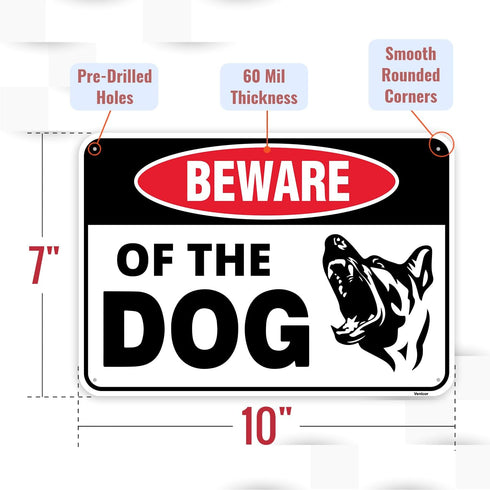 2PC Beware of Dog Sign, 10 x 7 Inches - Aluminum - Beware of Dog Signs for Fence Door Gate Outdoor...