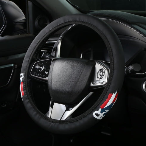 Car Leather Steering Wheel Cover Compatible with Puerto Rico,14.5-15 Inch Black Universal Leather Covers Breathable Anti-Slip Steering Wheels Acce...
