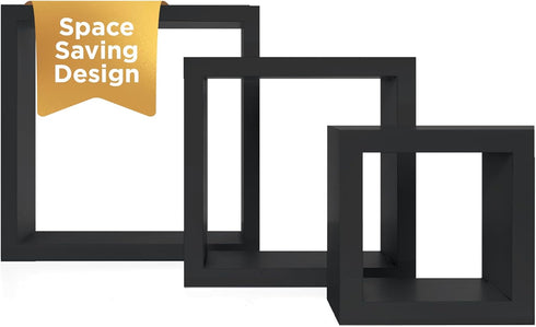 Kiera Grace Cubbi Floating Modern Wall Mounted Shelves for Bedroom, Bathroom, Kitchen, 5"/7"/9", Black, 3Pack...