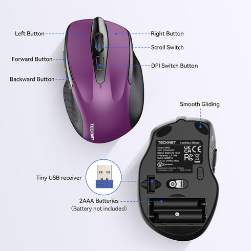 TECKNET Wireless Mouse, 2.4G Ergonomic Optical Mouse, Computer Mouse for Laptop, PC, Computer, Chromebook, Notebook, 6 Buttons, 24 Months Battery ...