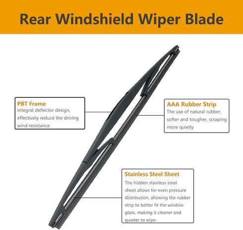 2 PCS Rear Wiper Blades for Infiniti QX50 QX70 2014-2017, Subaru Forester 2006-2022, Honda Pilot 2016-2022, Mazda 3 2019-2021, Acura MDX 2014-2022...