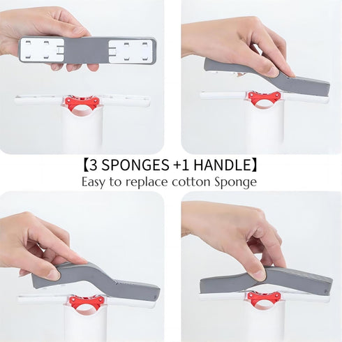 3 Sponge and 1 Handle Portable Mini Mop for Small Spaces, Desktop Self-Squeeze Mini Mop with Strong Absorbent Cleaner Sponge, Wet and Dry Use for ...