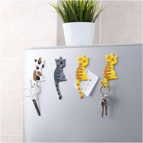 Cute Multifunction Cat Magnetic Refrigerator Sticker Fridge Magnet Hanging Hook 2 in 1 Gray cat/Black white cat/Yellow striped cat/Gray Yellow str...