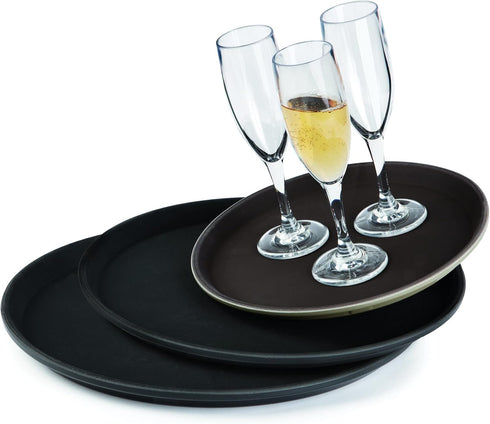 G.E.T. NS-1400-BR BPA-Free Non-Slip Plastic Round Serving Tray, 14", Brown...