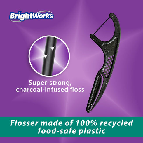 Brightworks ECO Sustainable Floss Picks - 225 Count - Made in USA Charcoal + Mint Infused 100% Post-Consumer Recycled Plastic with Micro-Crystals ...
