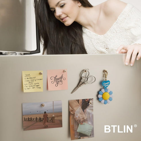BTLIN Small Fridge Magnets Strong, Mini Metal Magnetic Push Pins for Kitchen Refrigerator Magnetic Board Whiteboard Office 24Pack...